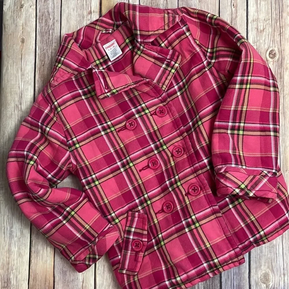 Gymboree plaid pea coat - girls size small 5/6 (A-08)